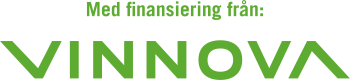 Logotyp med texten ”Med finansiering från Vinnova” i gröna bokstäver på vit bakgrund. Enkel och ren design.